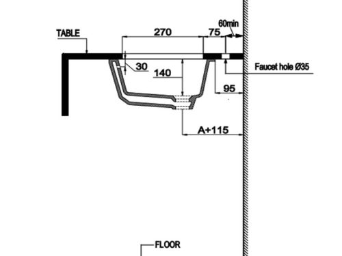 Kích thước chậu lavabo âm bàn Sapporo 545 Hafele 588.79.014-3