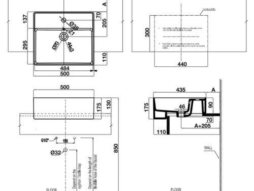 Kích thước chậu lavabo bán âm Regal Hafele 588.79.080