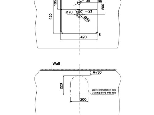 Kích thước chậu lavabo đặt bàn Sapporo Hafele 588.79.072