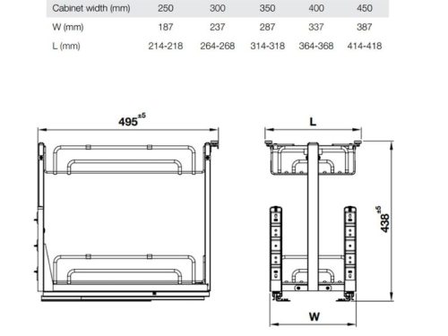 Kích thước giá gia vị Inox 304 Hafele Omero 547.10.063 300mm