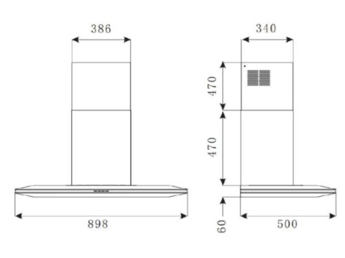 Máy hút mùi áp tường Brandt AD9905B 2 Kích thước máy hút mùi áp tường Brandt AD9905B