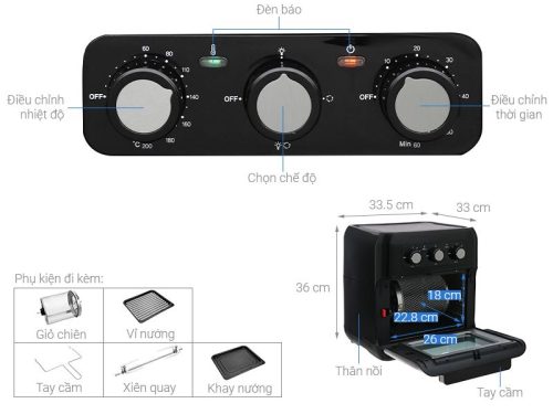 Thông số kỹ thuật nồi chiên không dầu Hawonkoo AFH-100-TQ