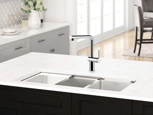 Ảnh vòi rửa bát nóng lạnh Konox Stella Chrome có dây rút