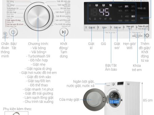 Kích thước máy giặt LG 10kg LG FV1410S4W1 ABWPEVN cửa trước