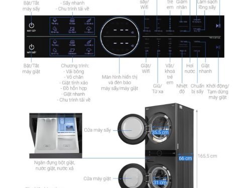 Kích thước tháp giặt sấy LG giặt 14kg - sấy 10kg WT1410NHB APBPEVN