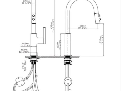 Kích thước vòi rửa bát nóng lạnh Kluger KLF0005C có dây rút