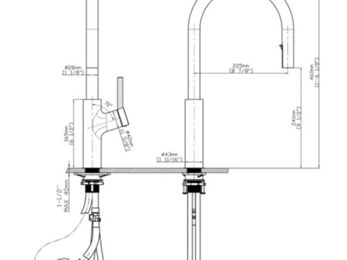 Kích thước vòi rửa bát nóng lạnh Kluger KLF0006C có dây rút