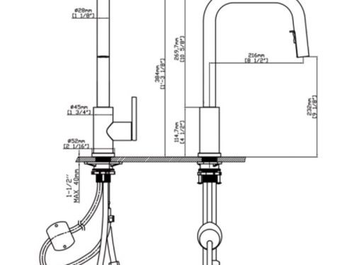 Kích thước vòi rửa bát nóng lạnh Kluger KLF0015C có dây rút