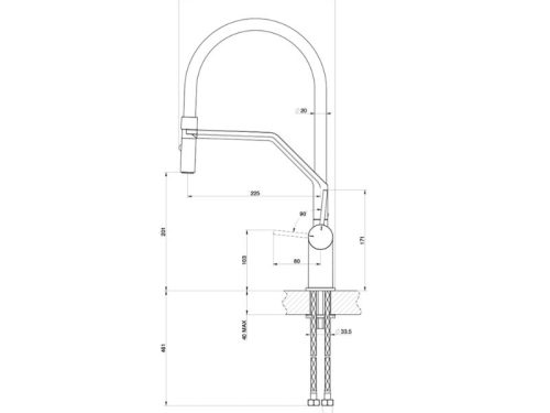 Kích thước vòi rửa bát nóng lạnh Konox Resta Chrome có dây rút