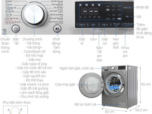 Thông số máy giặt LG 10kg FV1410S4P APTPEVN cửa trước