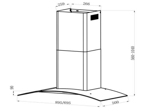 Máy hút mùi kính cong Tomate TOM 3670 1 kich thuoc may hut mui kinh cong tomate tom 3670