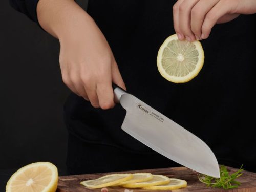 Hình ảnh dao đa năng thép Nhật Konox Damascus Eiko Series 7″ Santoku