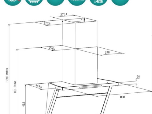 Ảnh kích thước lắp đặt máy hút mùi vát tự động mở cửa ( BLDC) GX H90T88G