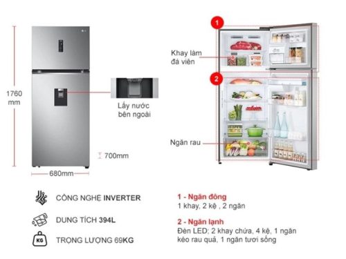 Tủ lạnh 2 cánh Inverter 394 lít LG GN-D392PSA 3 ben trong tu lanh 2 canh inverter 394 lit lg gn d392psa