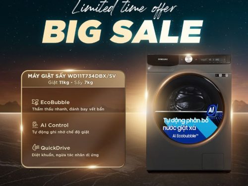 Máy Giặt Sấy Samsung Inverter AI Giặt 11 Kg - Sấy 7 Kg WD11T734DBX/SV