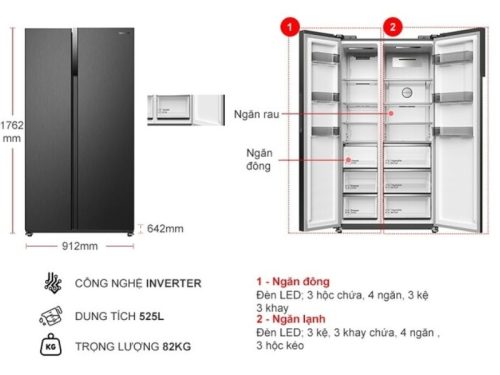 Tủ lạnh 2 cánh side by side 525 lít Hitachi HRSN9552DDXVN 2 chi tiet tu lanh 2 canh side by side 525 lit hitachi hrsn9552ddxvn