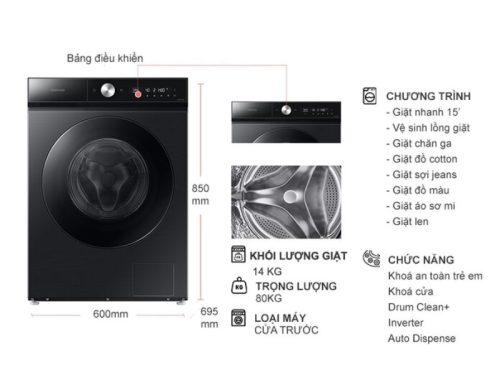 Máy Giặt Samsung Bespoke AI Inverter 14 kg WW14BB944DGBSV cửa trước 4 kich thuoc may giat samsung bespoke ai inverter 14 kg ww14bb944dgbsv cua truoc