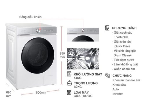 kich thuoc may giat samsung inverter 14 kg ww14bb944dghsv cua truoc