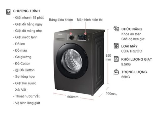 kich thuoc may giat samsung inverter 9 5 kg ww95ta046ax sv cua truoc