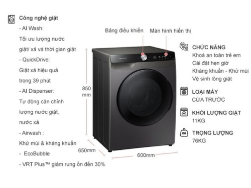 kich thuoc may giat say samsung inverter ai giat 11 kg say 7 kg wd11t734dbx sv