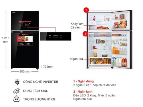 kich thuoc tu lanh 2 canh inverter 555 lit toshiba gr ag58va xk