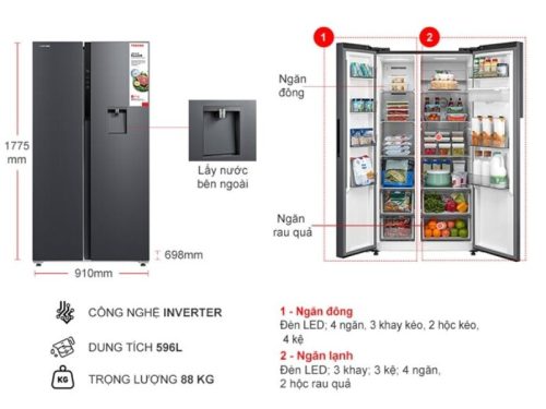 Tủ Lạnh 2 cánh side by side Inverter 596 Lít Toshiba GR-RS775WI-PMV(06)-MG 2 kich thuoc tu lanh 2 canh side by side inverter 596 lit toshiba gr rs775wi pmv06 mg 1