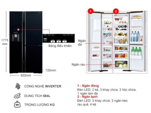 kich thuoc tu lanh 3 canh side by side inverter 584 lit hitachi r fm800gpgv2 gbk