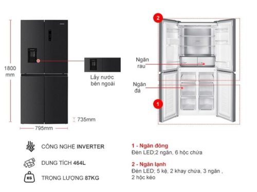 kich thuoc tu lanh 4 canh multi door inverter 464 lit hitachi hr4n7520dswdxvn