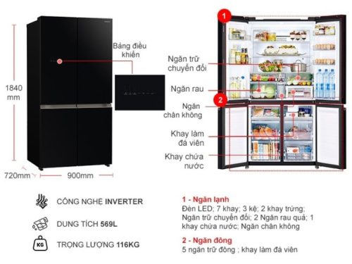 Tủ Lạnh 4 cánh Multi door Inverter 569 Lít Hitachi R-WB640VGV0 GBK 3 kich thuoc tu lanh 4 canh multi door inverter 569 lit hitachi r wb640vgv0 gbk