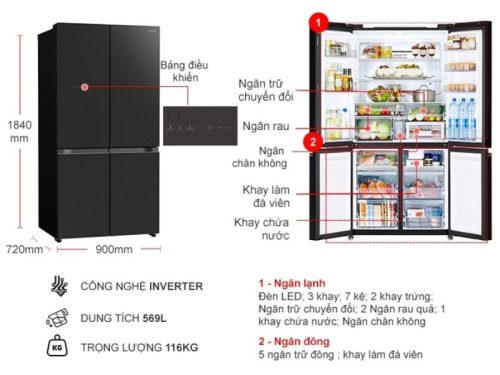 Tủ Lạnh 4 cánh Multi door Inverter 569 Lít Hitachi R-WB640VGV0 GMG 3 kich thuoc tu lanh 4 canh multi door inverter 569 lit hitachi r wb640vgv0 gmg