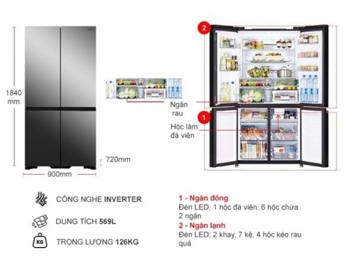 Tủ Lạnh 4 cánh Multi door Inverter 569 Lít Hitachi R-WB640VGV0X MIR 3 kich thuoc tu lanh 4 canh multi door inverter 569 lit hitachi r wb640vgv0x mir