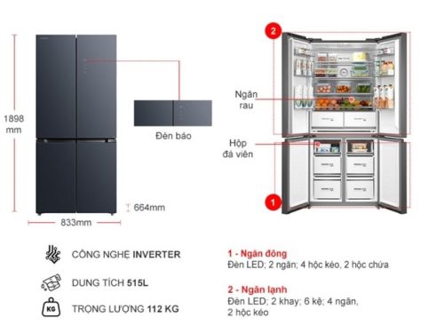kich thuoc tu lanh 4 canh multi doors inverter 515 lit toshiba gr rf670wi pgva9 bg