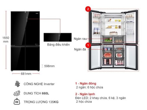 kich thuoc tu lanh 4 canh multi doors inverter 660 lit aqua aqr m727xagbu1