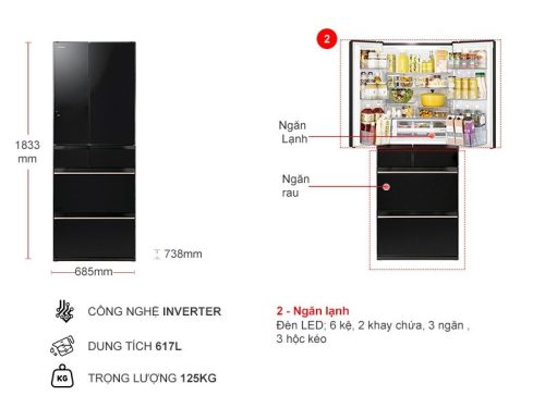 kich thuoc tu lanh 6 canh multi doors inverter 617 lit hitachi r hw620rv xk