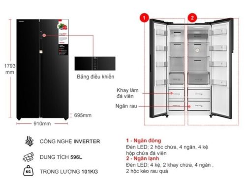 Tủ Lạnh 2 cánh side by side Inverter 596 Lít Toshiba GR-RS780WI-PGV(22)-XK 2 kich thuoc tu lanh2 canh side by side inverter 596 lit toshiba gr rs780wi pgv22 xk
