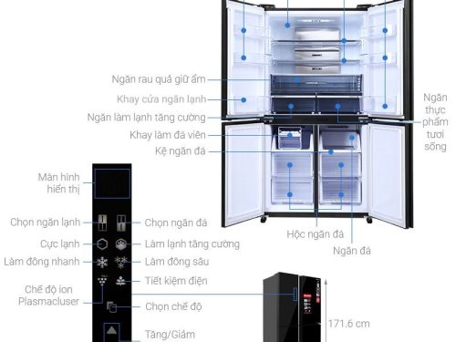 Tủ lạnh 4 cánh 525 lít Sharp SJ-FXP600VG-BK 2 thong so tu lanh 4 canh 525 lit sharp sj fxp600vg bk