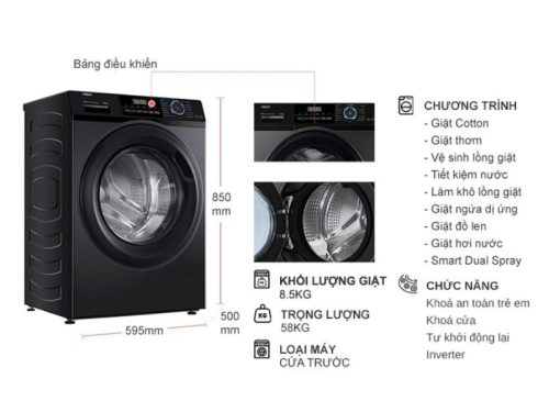 kich thuoc may giat aqua inverter 8 5 kg aqd a852j bk cua truoc