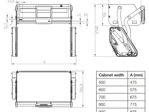 Kệ nâng hạ Hafele 504.68.374 Imove R700mm 3 Kích thước Kệ nâng hạ Hafele 504.68.374 Imove R700mm